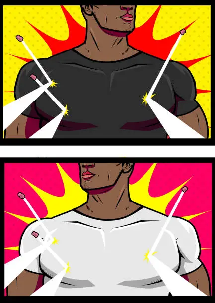 Vector illustration of Vector African American Superhero Chest Close-Up