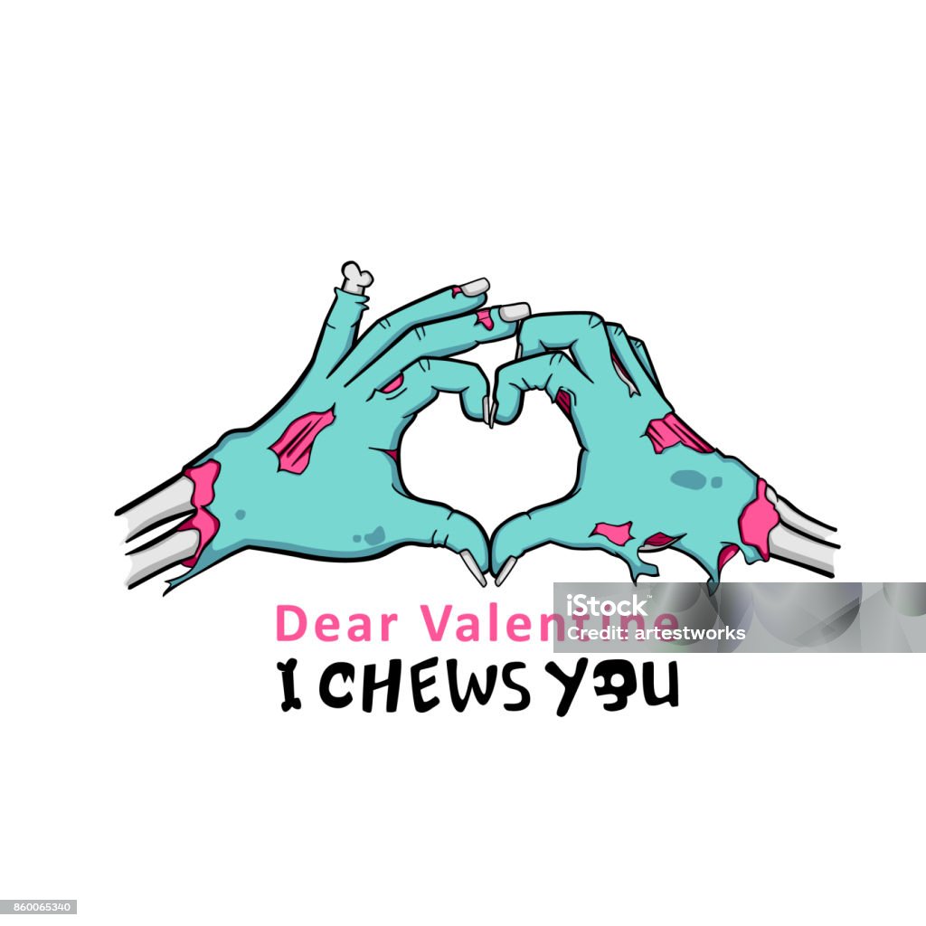 i chews you Zombie Hand Making the Sign of Love Hand stock vector