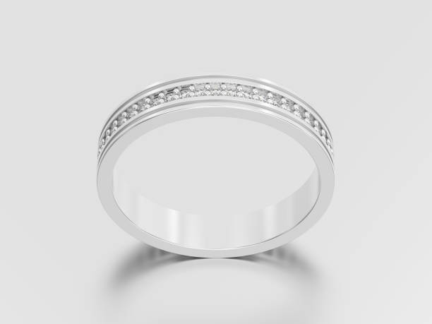 istock 3D illustration white gold or silver engagement wedding band diamond ring with reflection and shadow 860066220