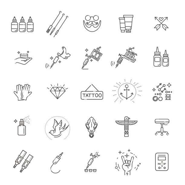 Tattoo salon master icon set. tattoo salon web icons for user interface design tattoo icons stock illustrations