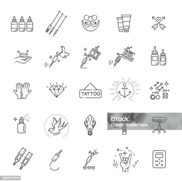 Tattoo Salon Master Icon Set Stock Illustration - Download Image Now - Icon Symbol, Tattoo, Tattooing