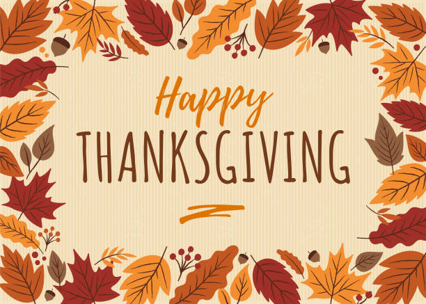 счастливый день благодарения карты с листьями кадра. - thanksgiving stock illustrations