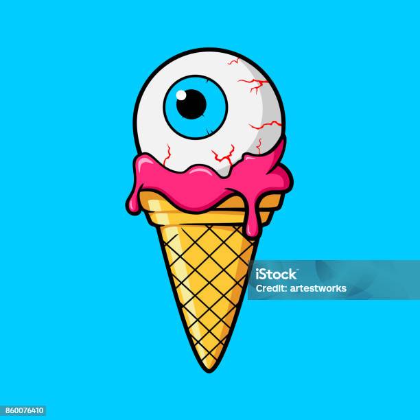 Ice Cream Cone With Eye Stock Illustration - Download Image Now - Street Art, Monster - Fictional Character, Cartoon