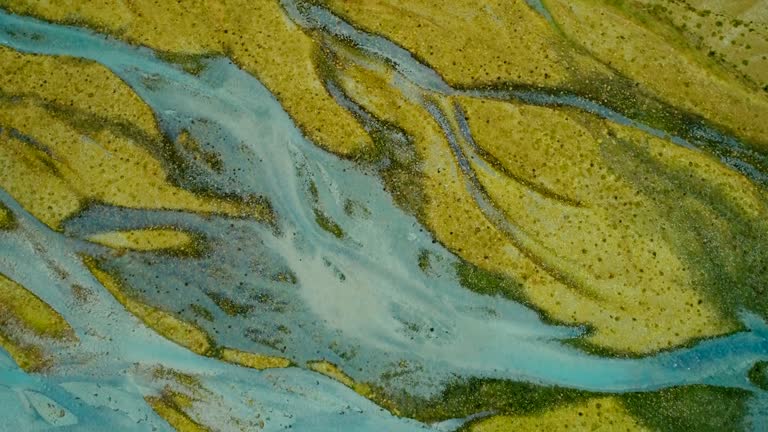 Aerial view of  blue river in the mountains