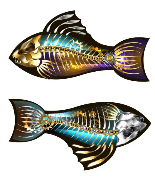Vector illustration of Two mechanical fish