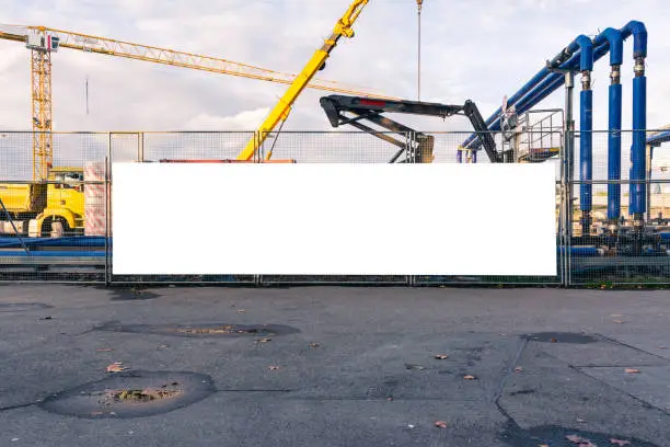 Construction Site Underway Blank Banner Gate Closed Equipment White Isolated Billboard Feature
