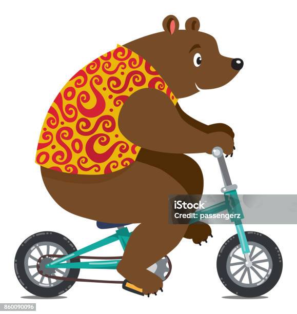 Funny Circus Bear On Bicycle Stock Illustration - Download Image Now - Bear, Cycling, Bicycle