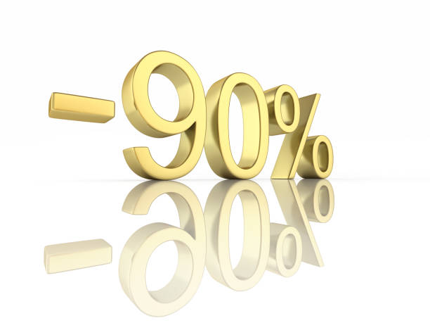 istock Gold text 90 percent off on white background with reflection 3D render 860093056