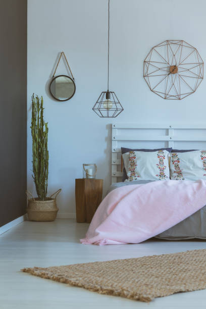 istock Inspiring bedroom with round mirror 860097400