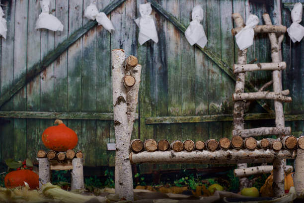 istock Halloween background in a village room 860100976