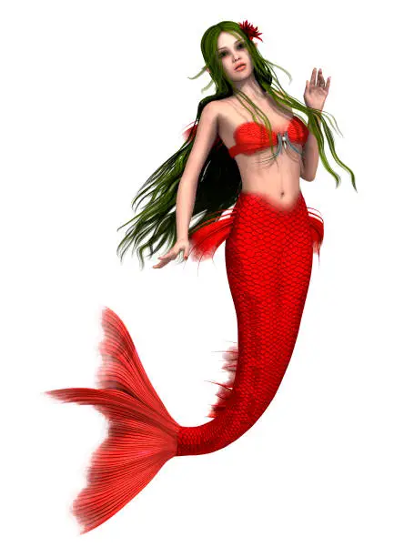 3D rendering of a fantasy mermaid isolated on white background
