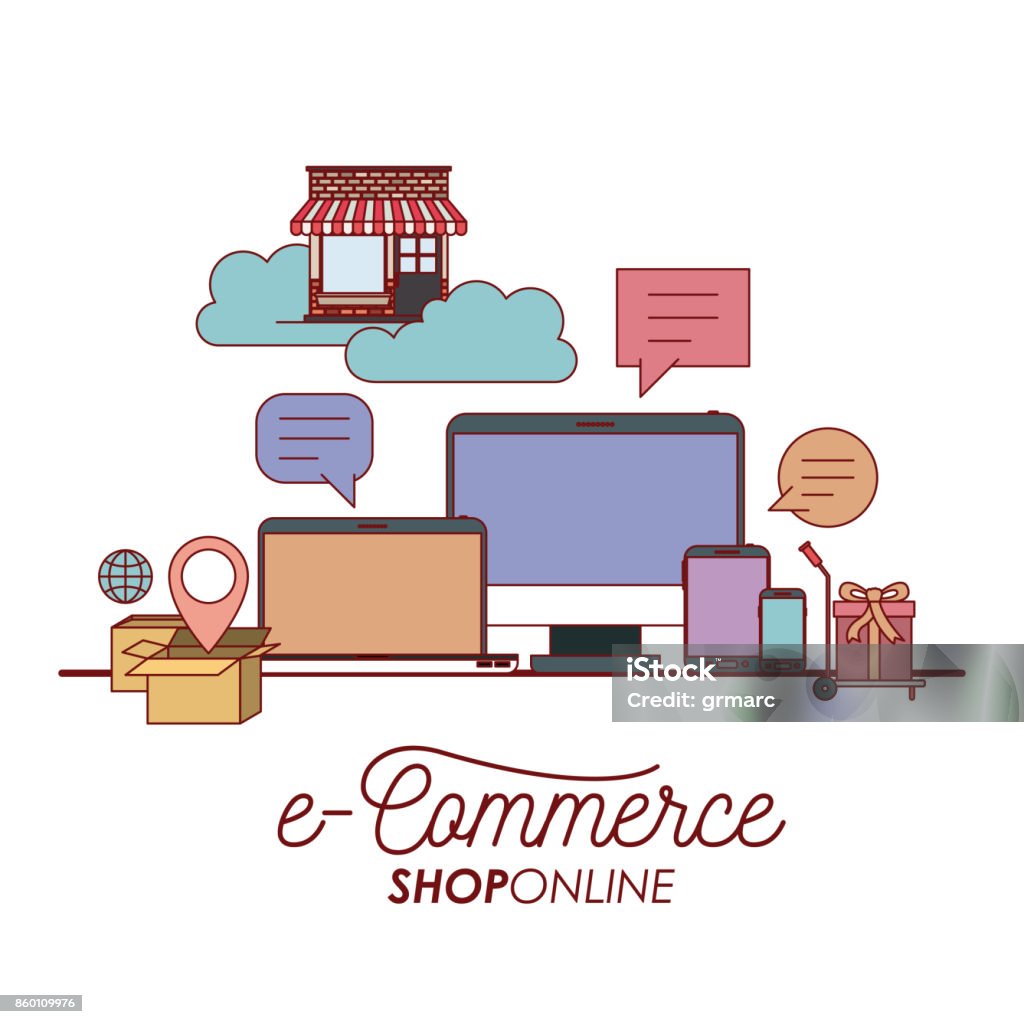 Ecommerce Shop Online Set Elements On White Background Stock Illustration -  Download Image Now - iStock