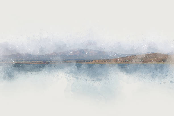 istock Abstract Mountain landscape  on watercolor painting background. 860112128