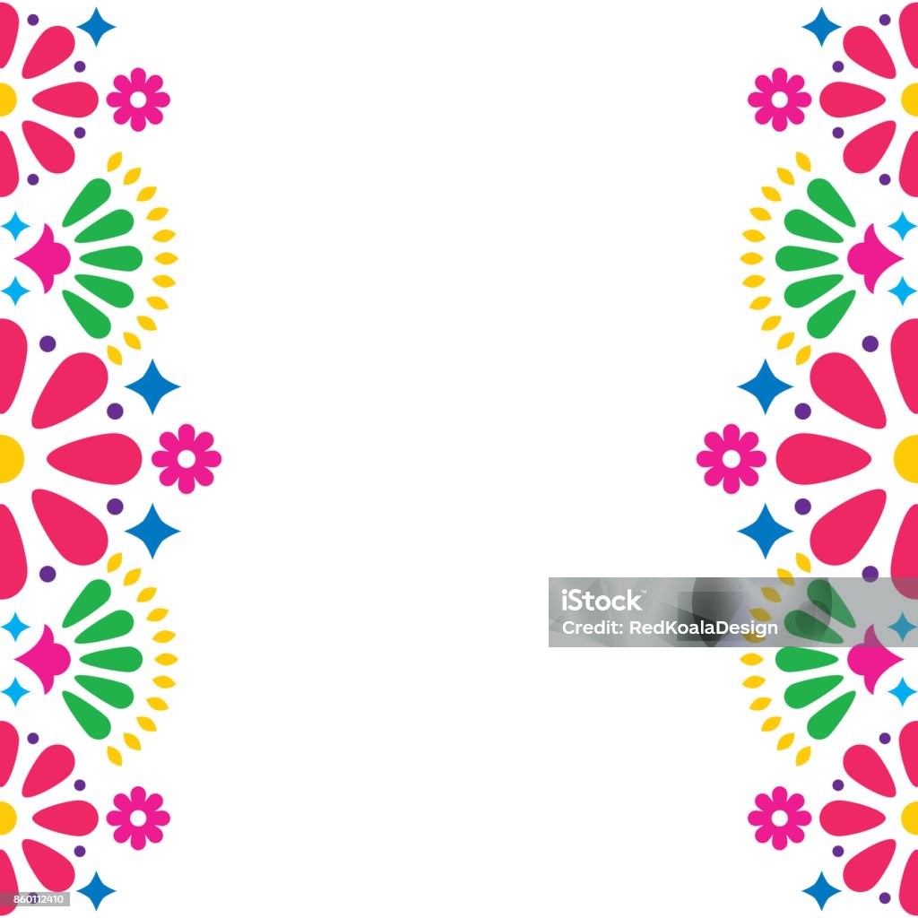 Mexikanische Folklore Vektor-Hochzeit oder Party Einladung, Grußkarte, bunte Rahmendesign mit Blumen und abstrakte Formen - Lizenzfrei Mexikanische Kultur Vektorgrafik