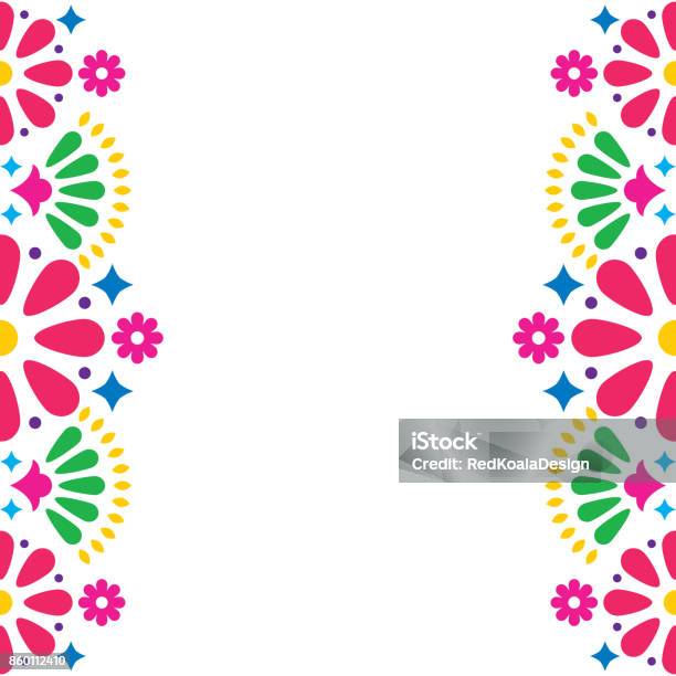 Mexikanische Folklore Vektorhochzeit Oder Party Einladung Grußkarte Bunte Rahmendesign Mit Blumen Und Abstrakte Formen Stock Vektor Art und mehr Bilder von Mexikanische Kultur