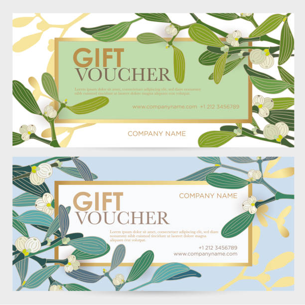 ilustrações de stock, clip art, desenhos animados e ícones de gift coupon with floral decoration. - cartão de felicitação