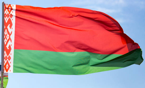 istock Flag of Belarus against the blue sky 860113052