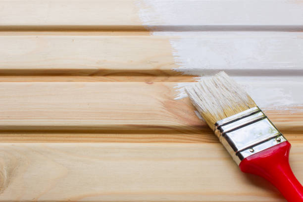 istock Brush and Painted wooden planks with white paint. Copy space and paste text 860116282