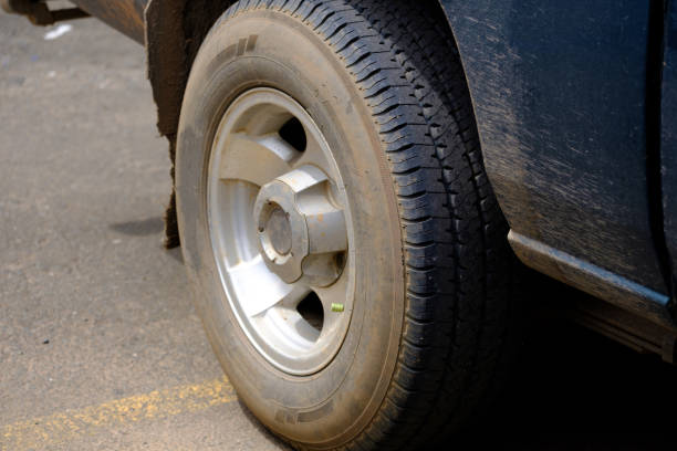 istock Dirty wheel and dry mud 860117142
