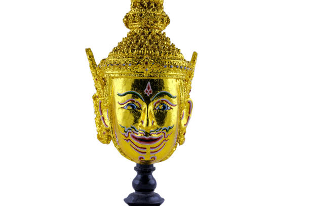 istock Khon, Thai ramayana mask in native Thailand style on the white background, isolate object, include clipping path 860129222