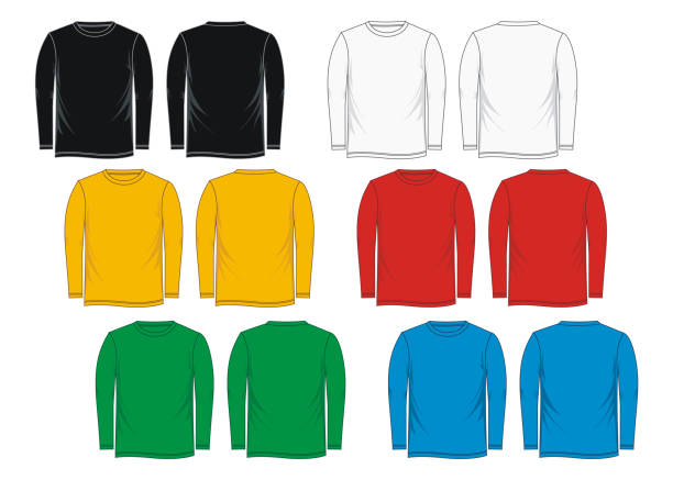 ilustrações de stock, clip art, desenhos animados e ícones de t-shirt templates long sleeve colorful - long sleeved shirt blank black