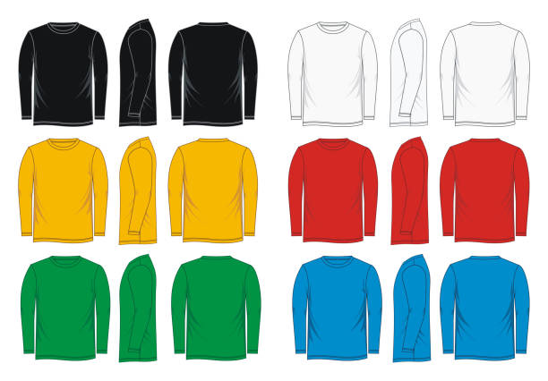 ilustraciones, imágenes clip art, dibujos animados e iconos de stock de camisa manga larga colores - shirt jacket template t shirt