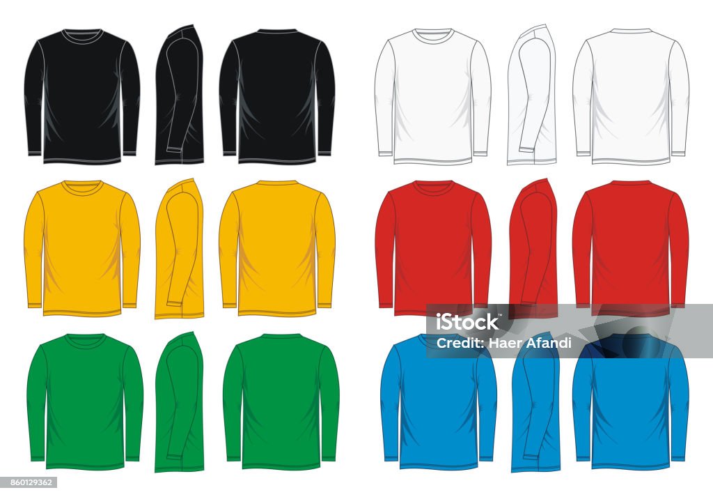 shirt long sleeve colorful shirt long sleeve front, side, back, colorful vector image Long Sleeved stock vector
