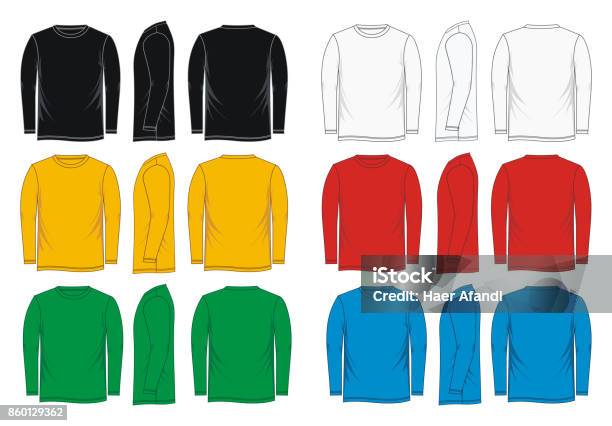 Shirt Long Sleeve Colorful Stock Illustration - Download Image Now - Long Sleeved, T-Shirt, Template