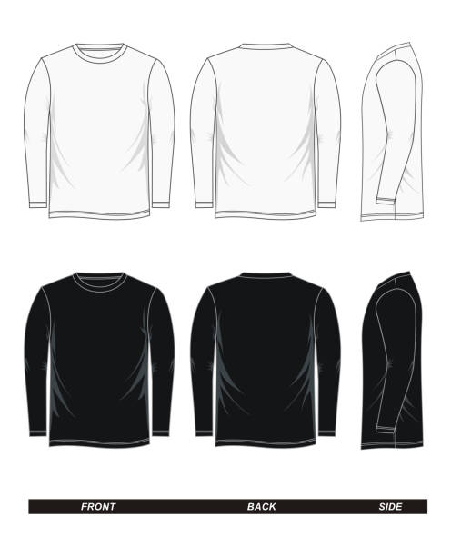 ilustraciones, imágenes clip art, dibujos animados e iconos de stock de camiseta manga larga negro blanco - shirt jacket template t shirt