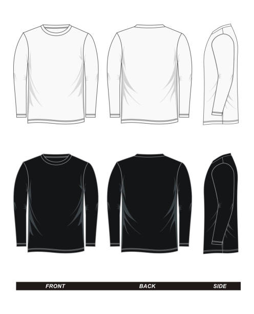 긴 소매 t-셔츠 블랙 화이트 - t shirt men template clothing stock illustrations
