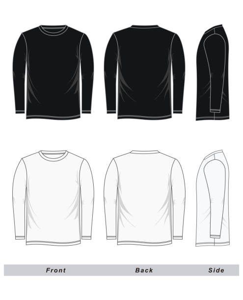 ilustraciones, imágenes clip art, dibujos animados e iconos de stock de camiseta manga larga negro blanco - shirt jacket template t shirt