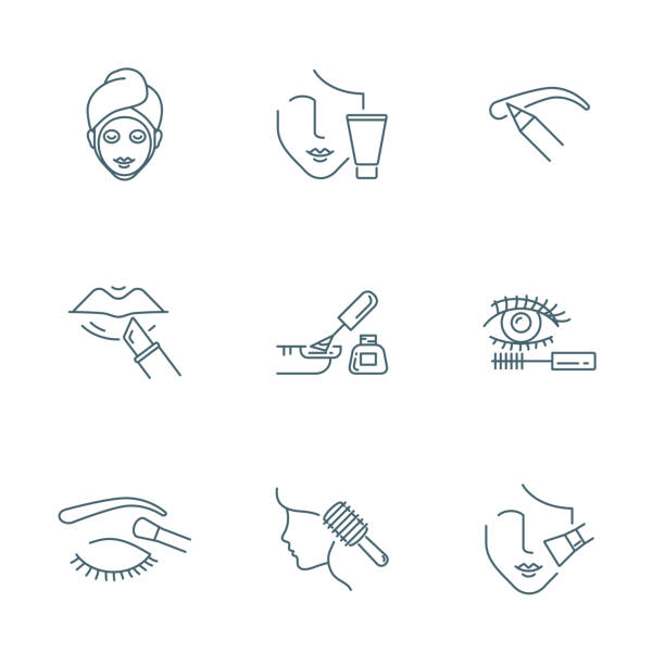 ilustrações de stock, clip art, desenhos animados e ícones de beauty and makeup vector icons set - make up beauty symbol mirror