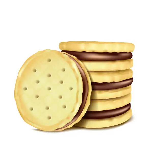 Vector illustration of Vector illustration of several sandwich-cookies with chocolate filling.