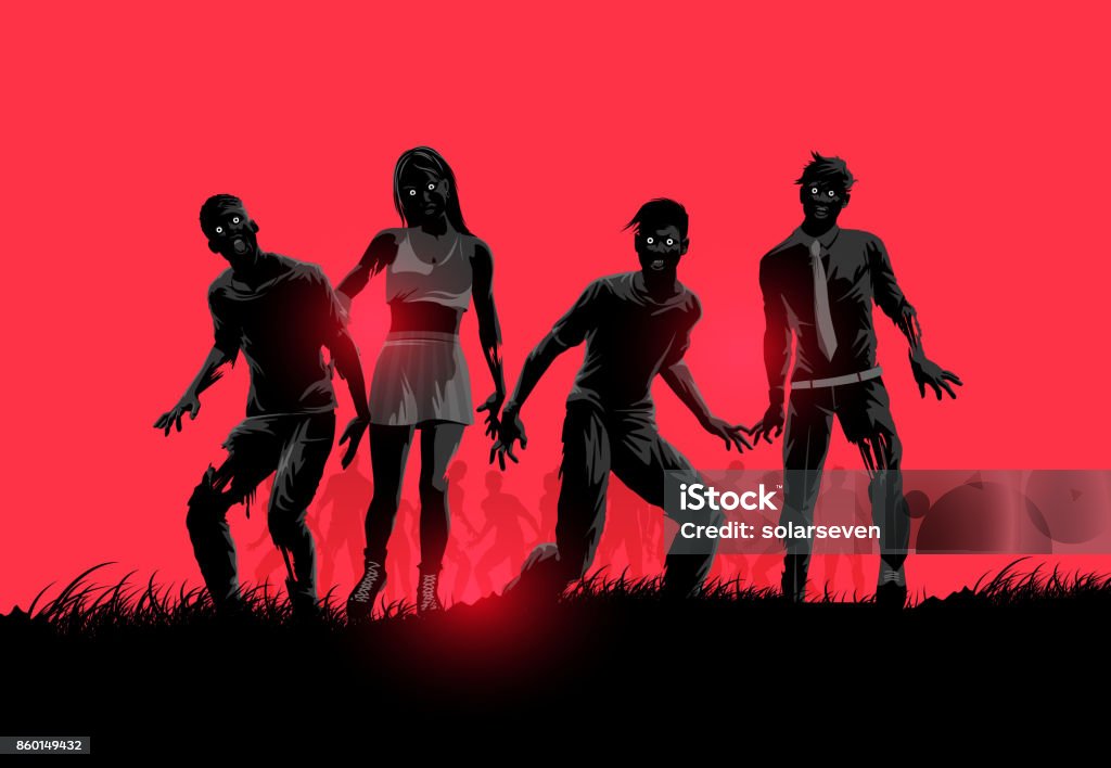 Zombie Silhouettes A group of decaying flesh eating zombies. Vector illustration. Zombie stock vector