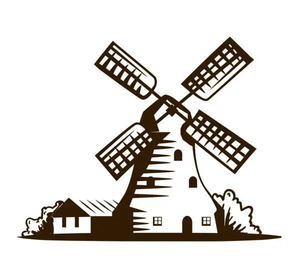 Vector illustration of old windmill. vector illustration on white