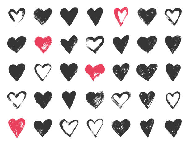 Hand drawn valentine day doodle hearts. Valentine day doodle hearts. Hand drawn hearts brushes for wedding and valentine cards. wedding symbols stock illustrations