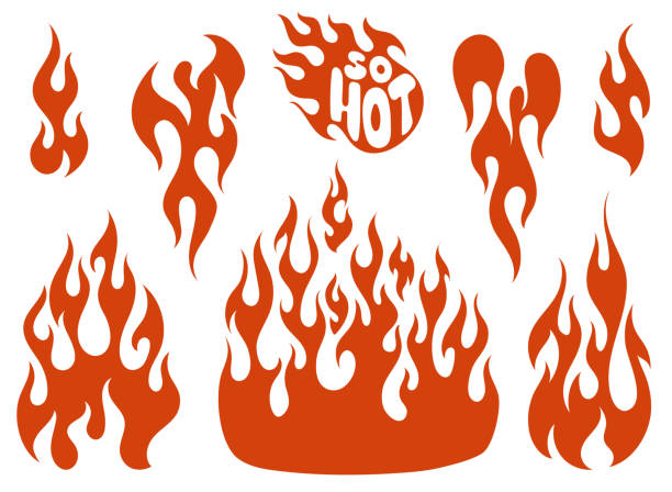 illustrazioni stock, clip art, cartoni animati e icone di tendenza di insieme di elementi fiamma rossa - hot rod