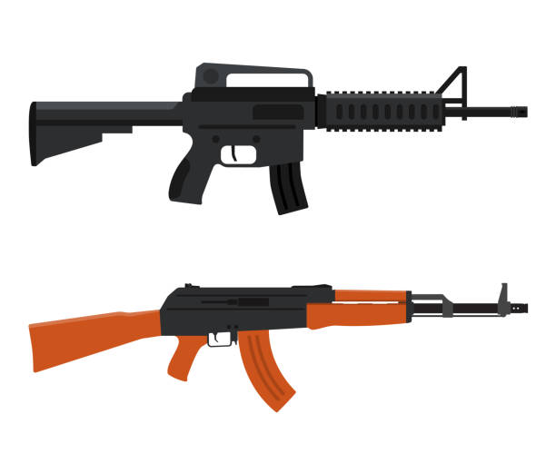 ilustrações de stock, clip art, desenhos animados e ícones de gun weapon. m16 amd ak47. vector illustration - gun rifle weapon ak 47