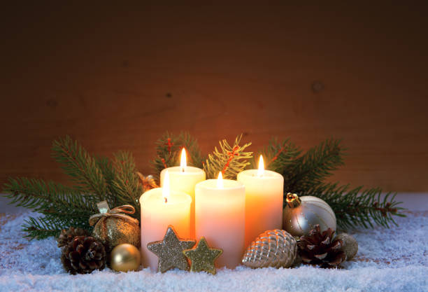 istock Christmas decoration and four burning Advent candles 860165118