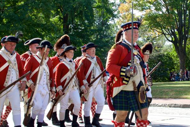 42nd (Highland) Regiment of Foot, or Black Watch Philadelphia, PA, USA - October 7, 2017: Revolutionary War re-enactors portraying Scottish 42nd (Highland) Regiment of Foot take part in the 240th anniversary reenactment of the Battle of Germantown in Philadelphia, Pennsylvania. tartan army stock pictures, royalty-free photos & images