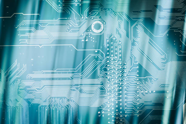istock oval frame of sharp diagonal shadows on the motherboard with a copy space in the middle on a lighter background. 860183288