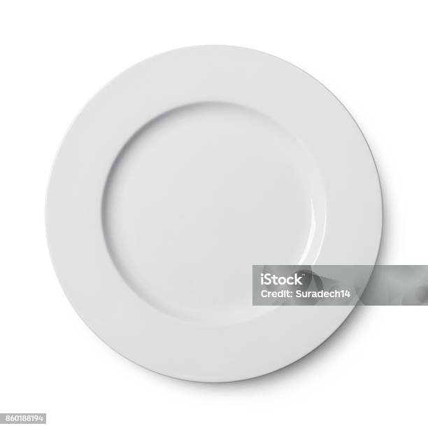 Simple Circular Porcelain Plate Isolated On Whit Stock Photo - Download Image Now - Plate, Place Setting, White Background