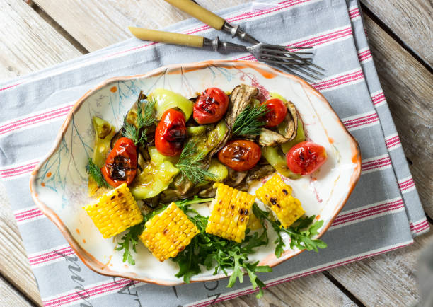 istock Grilled vegetables on wooden table 860188330