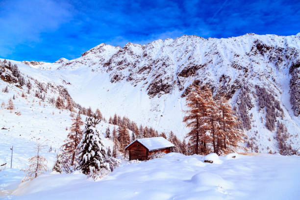 istock Alpine hut covered by the snow 860191178