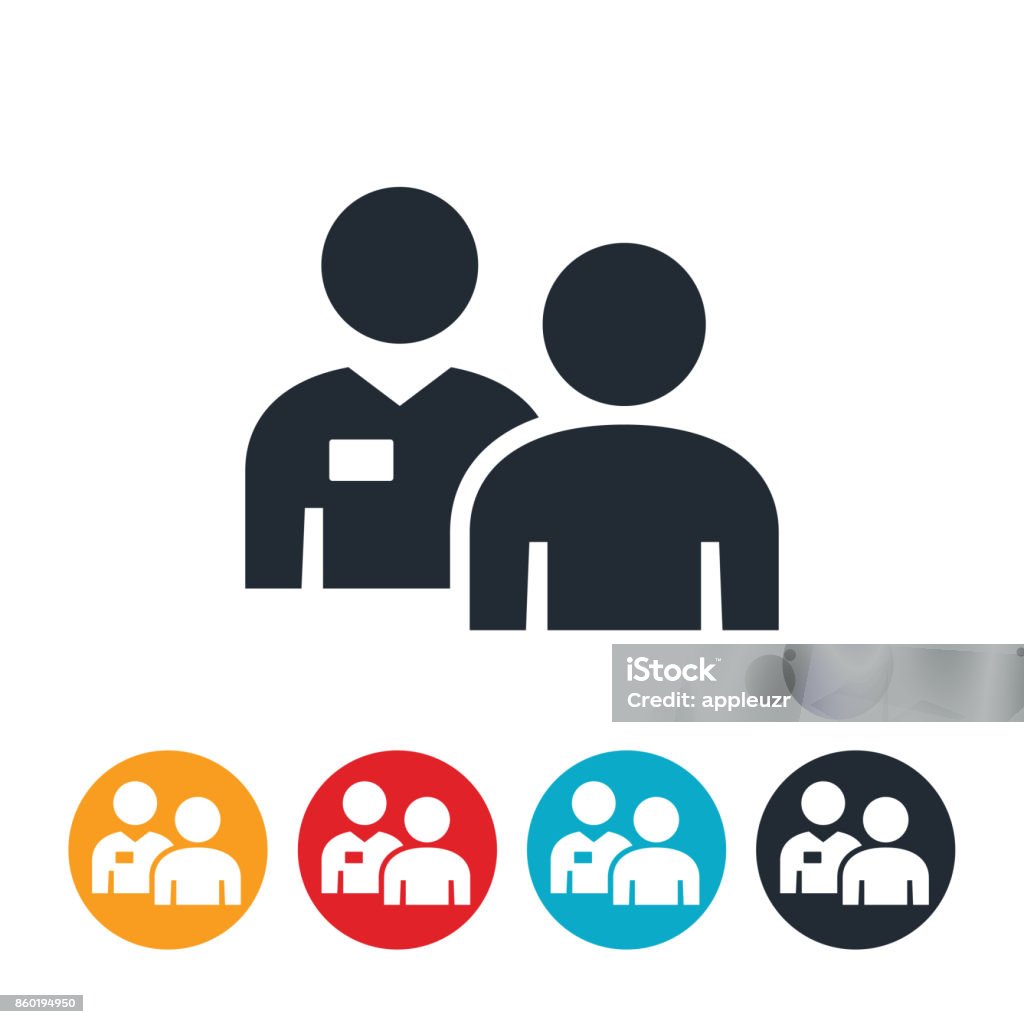 Salesman Icon An icon of a salesman talking to a person that he is trying to sell to. Icon Symbol stock vector