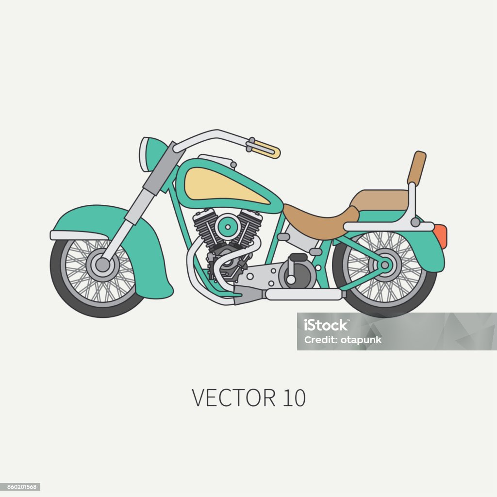 Line Flat Color Vector Motorcycle Icon Classic Bike Legendary Retro Cartoon Style Biker Motoclub Highway Gasoline Engine Freedom Rider Illustration And Element For Your Design And Wallpaper Stock Illustration - Download Image Line Flat Color Vector Motorcycle Icon Classic Bike Legendary Retro Cartoon Style Biker Motoclub Highway Gasoline Engine Freedom Rider Illustration And Element For Your Design And Wallpaper Stock Illustration - Download Image
