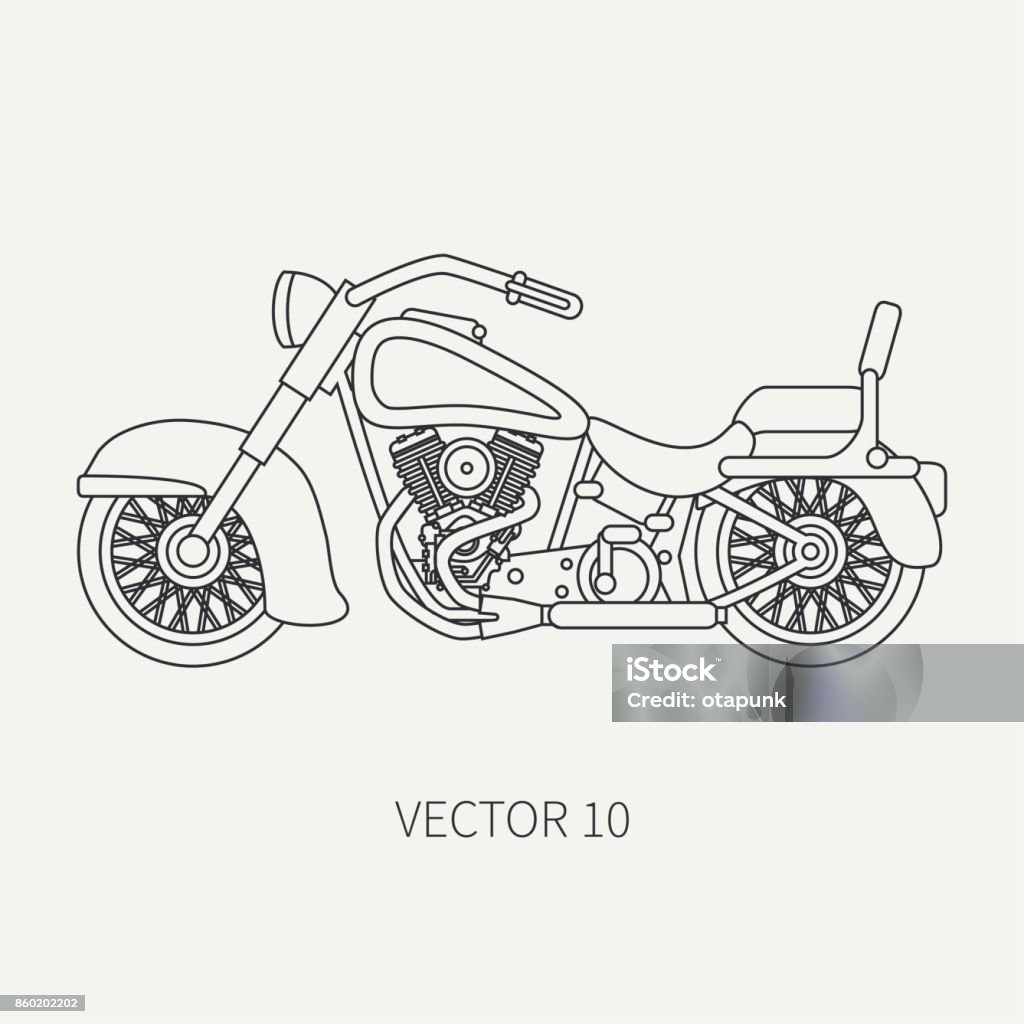 Line Flat Plain Vector Motorcycle Icon Classic Bike Legendary Retro Cartoon  Style Biker Motoclub Highway Gasoline Engine Freedom Rider Illustration And  Element For Your Design And Wallpaper Stock Illustration - Download Image