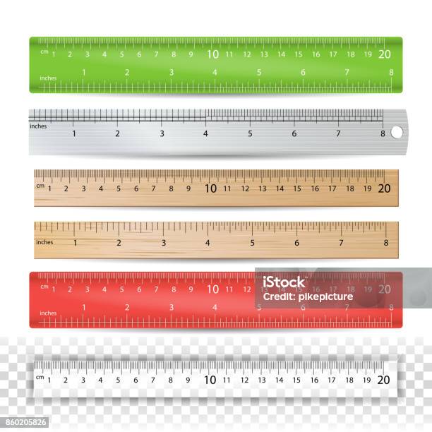 Color School Ruler Vector Plastic Wooden Metal Centimeters And Inches Scale Stationery Ruler Tool Isolated Illustration Stock Illustration - Download Image Now