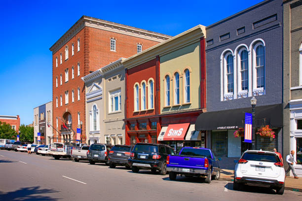 Stores around the Public Square in historic downtown Murfreesboro TN, USA stock photo