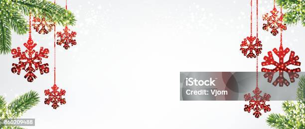 Christmas Background With Red Snowflakes Stock Illustration - Download Image Now - Christmas, Backgrounds, Christmas Decoration